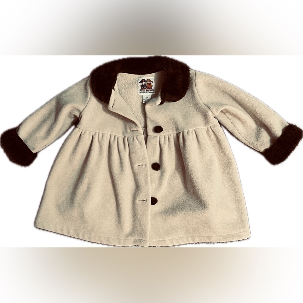 Pete’s Partner Pea Coat, Cream/Tan with Animal Print Collar and Buttons, SZ: 2T